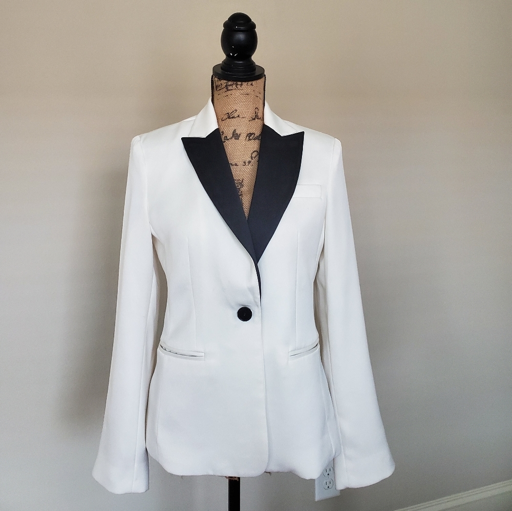 White Blazer with Black Collar